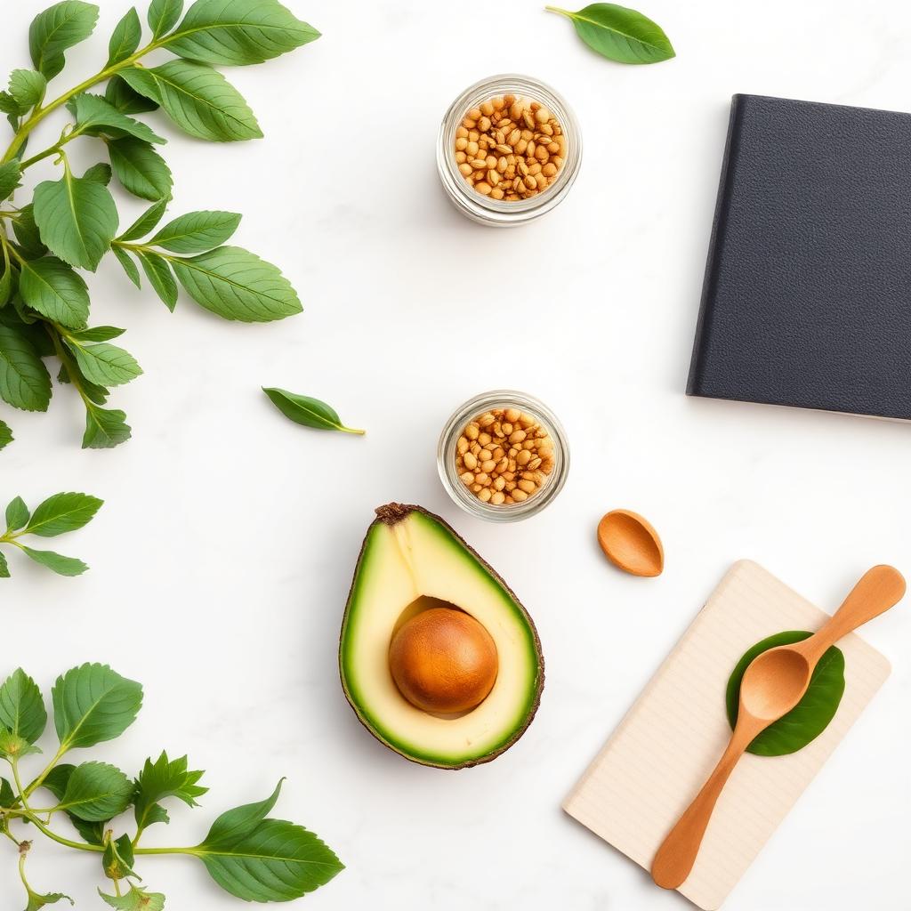 Clinical nutrition ingredients flatlay